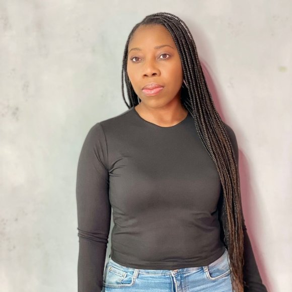 (NWT) Long Sleeve Double Layer / Long Crop Top - Black - Picture 2 of 4